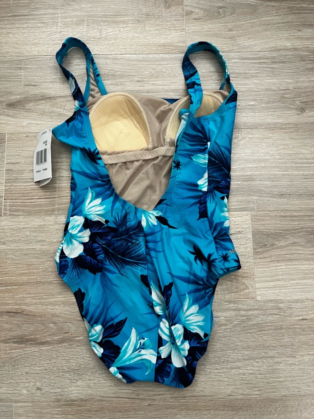 NWT Speedo Women's Ultraback One Piece Bathing Suit Blue Tropical Print Size 10 - Picture 3 of 6